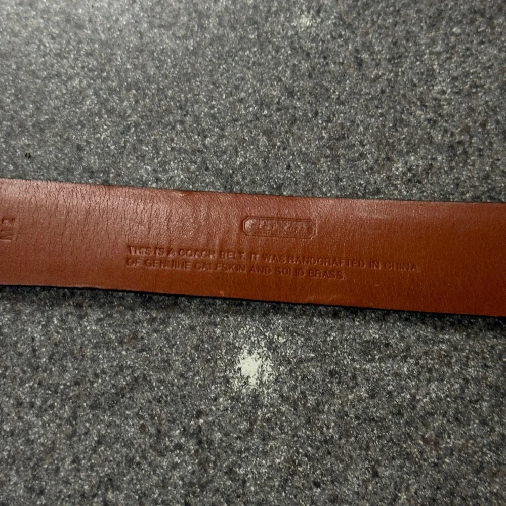 Coach Leather Belt Mens 36 Dark Brown Excellent Calfskin Solid Brass 5949